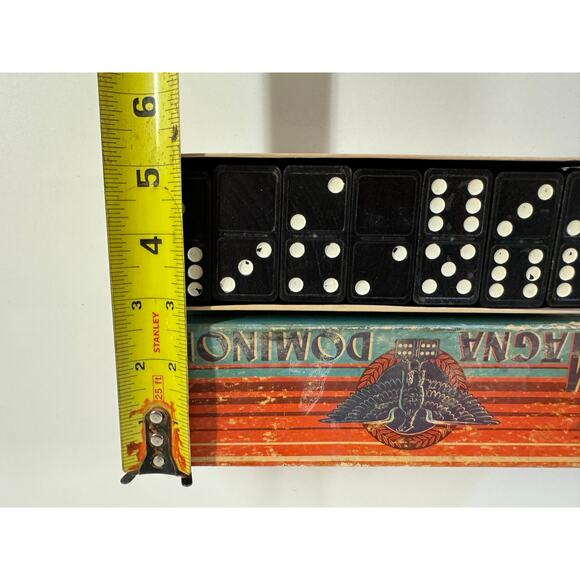 Vintage Magna Dominoes No 225 Eagle Original Box Double Six Set Milton Bradley - Picture 7 of 7
